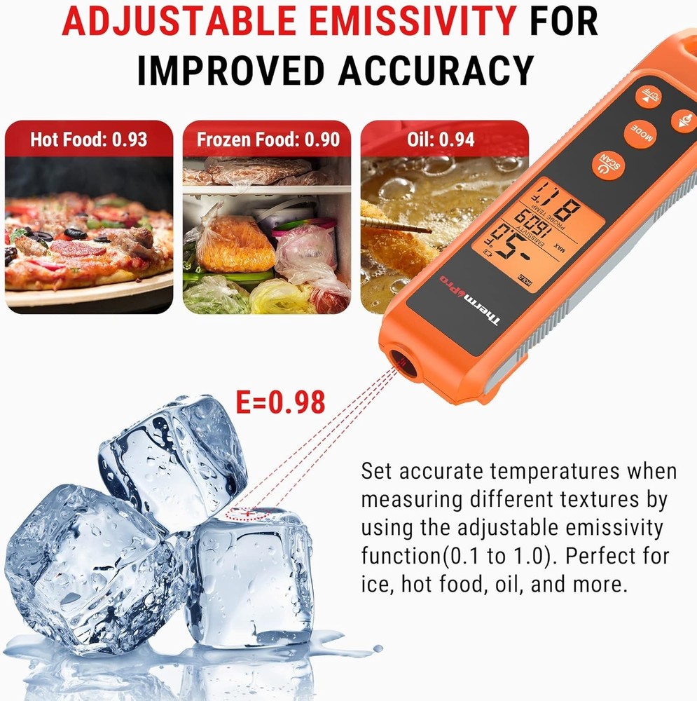 User-Friendly Instant Read Infrared Thermometer with Meat Probe - Compact Design