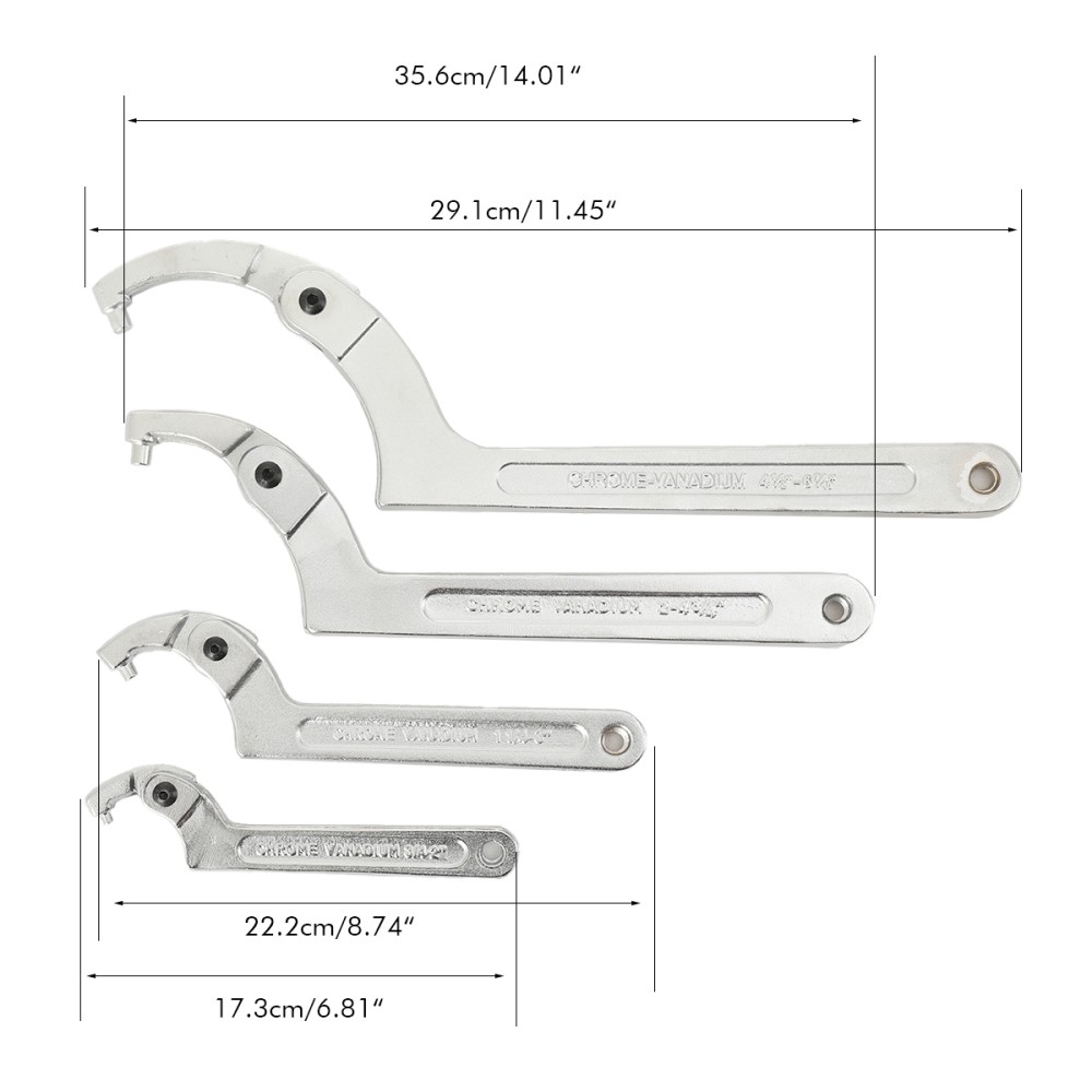 4x Adjustable Spanner Hook Wrench for Hydraulic Ram Cylinder Mechanical Machine
