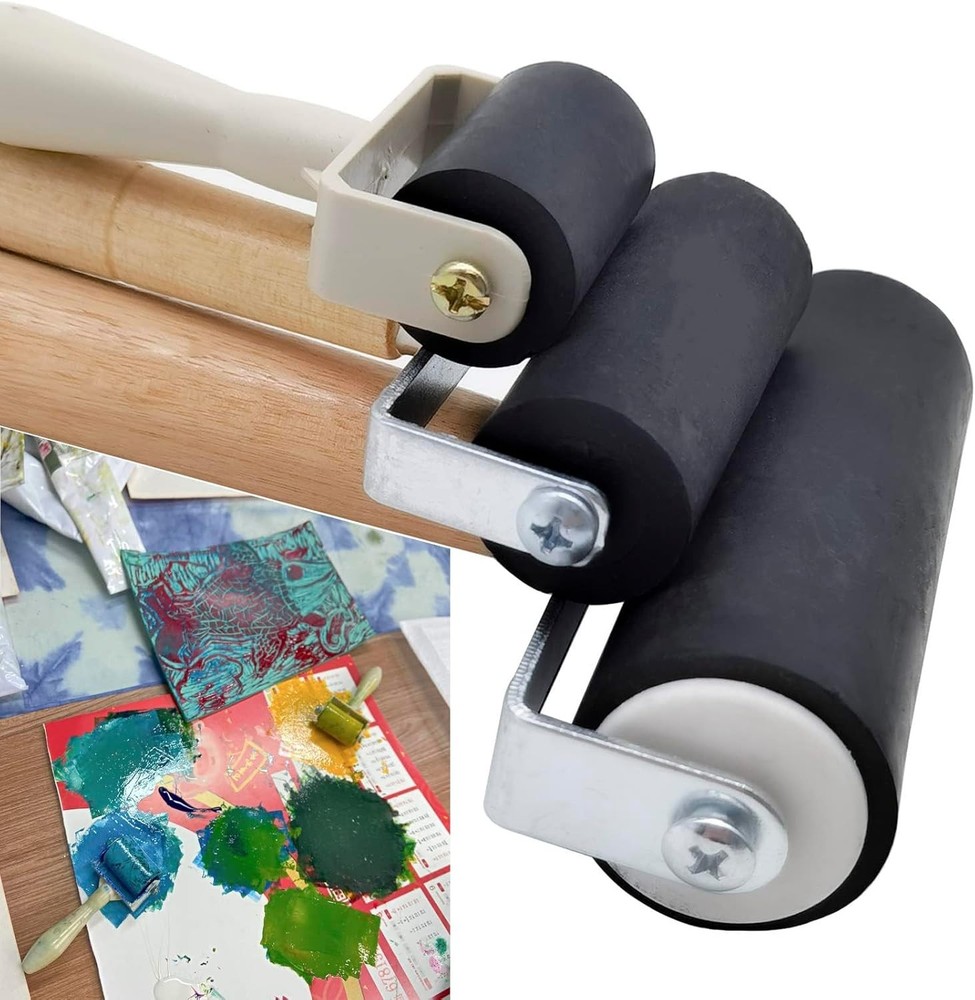 4 Pack Rubber Roller - Brayer Rollers with 3 Size for Crafting Brayer Rollers...
