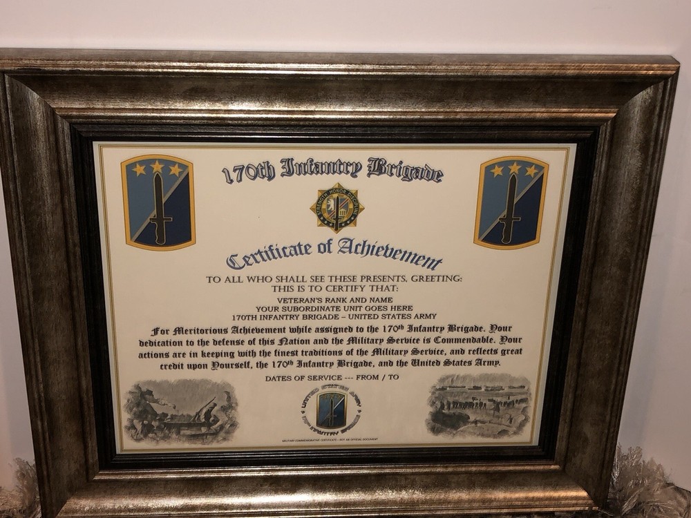 170TH INFANTRY BRIGADE - COA / (COMMEMORATIVE CERTIFICATE)