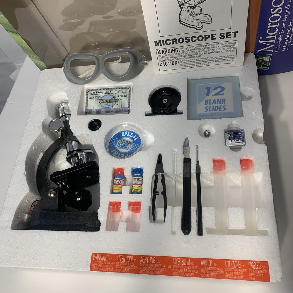 Science Tech Microscope Lab Max 100x–900x Die Cast 67pc Kit Open Box