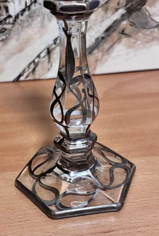 Vintage Art Deco Crystal Classic Candleholder Patterned Over In Silver. EUC .