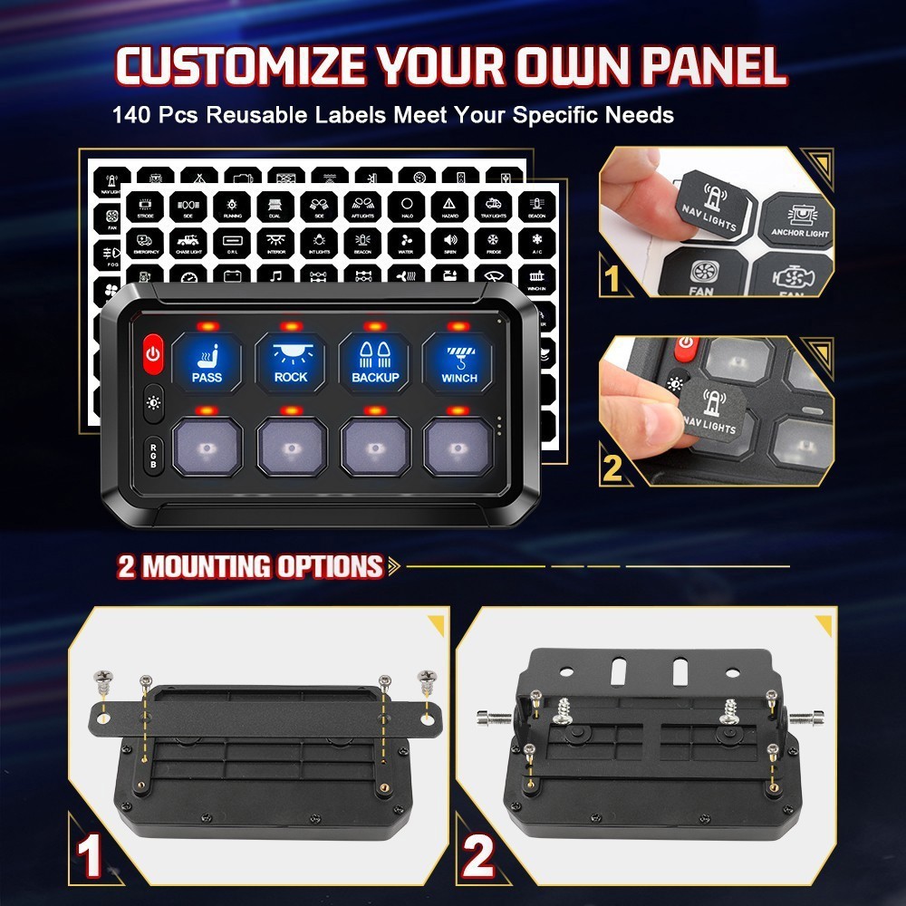 12 Gang Switch Panel RGB Wireless Circuit Relay System LED Light Remote Control