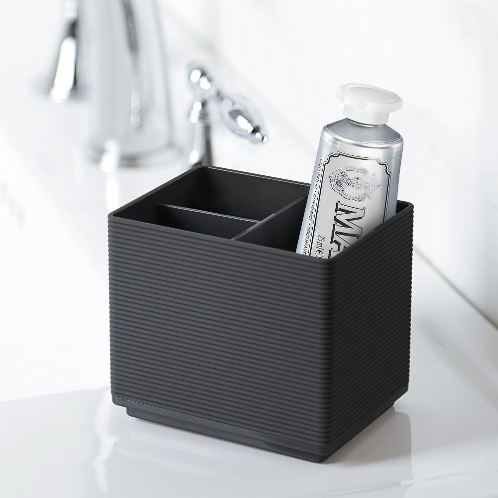 Soft Touch Black Ribbed Plastic Organizer with 3 Compartments