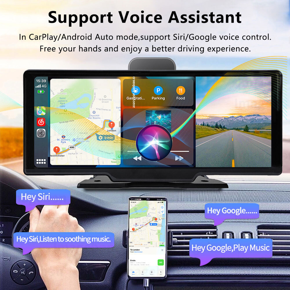10.26" Widescreen DVR Android Auto HD Portable Apple Carplay Navigation+Dash Cam