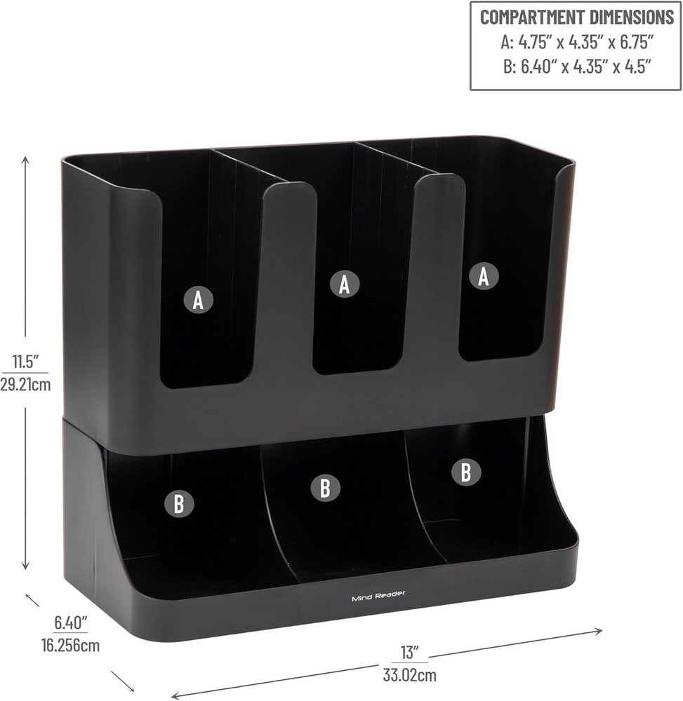 Mind Reader 6 Compartment Upright Breakroom 6-Compartment, Classic Black