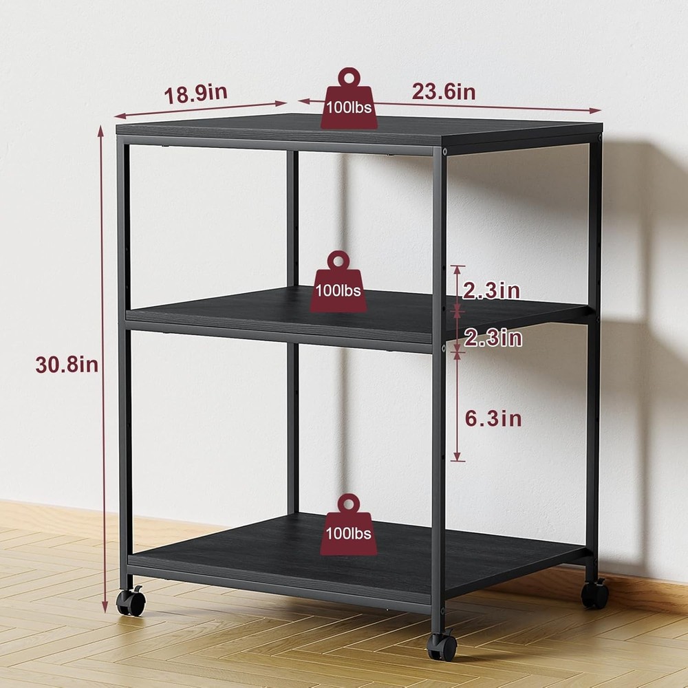 Large Printer Stand W/ Wheels 3 Tier Printer Table Home Office Rolling Printer