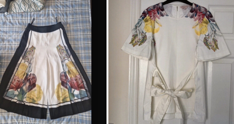 Ted Baker Tranquility Top & Culottes SZ 2 Uk 10 Used