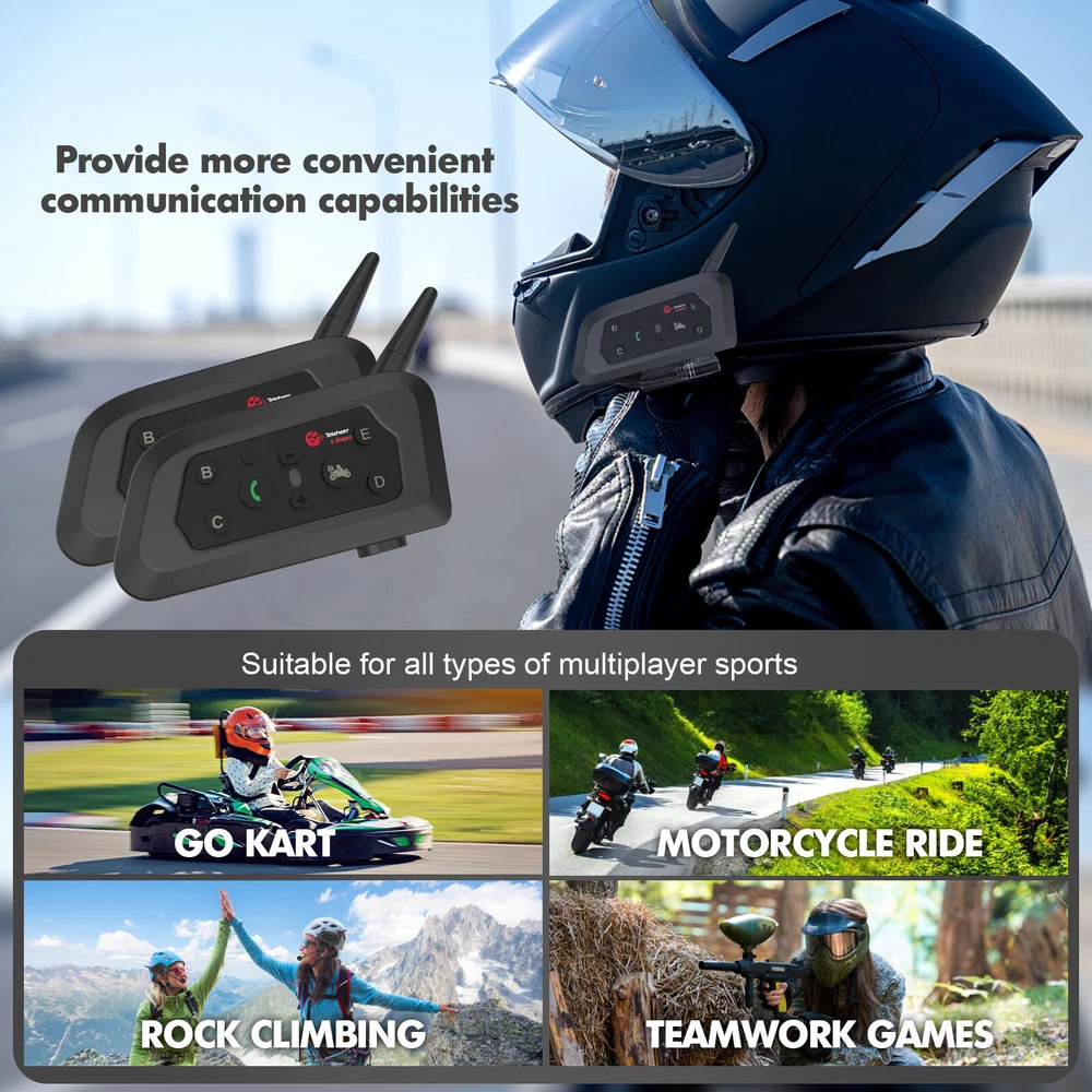 2PCS V6 Pro Motorcycle Helmet Bluetooth Headset 6 Riders Communication System
