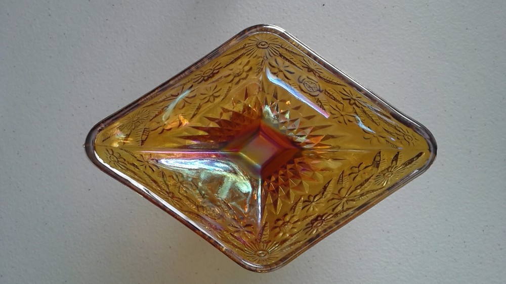 Vintage Carnival Glass Diamond Shape Candy Dish