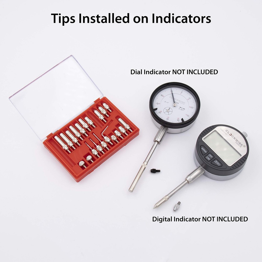 Clockwise Tools Digital Dial Indicators Tip Set, DIPR-01 22 Pieces, UNF 4-48...