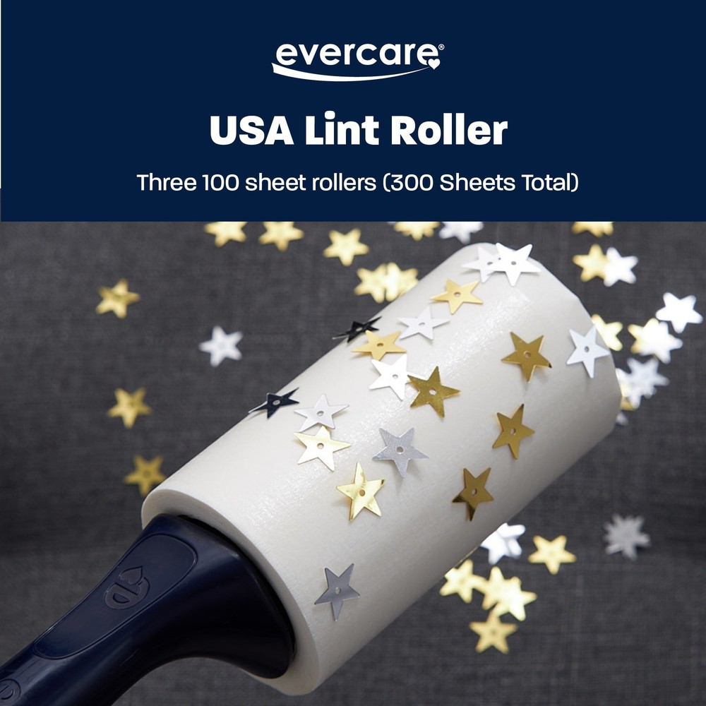 Evercare Extra Sticky 100 Layer Lint Roller, 3-Pack, Blue