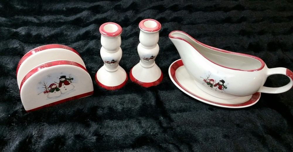 Royal Seasons SNOWMEN 5 Piece Stoneware Accessory Set