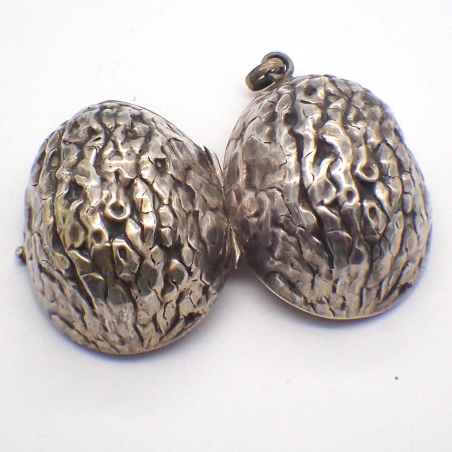 Walnut Form Perfume and Powder Box Pendant Sterling Silver