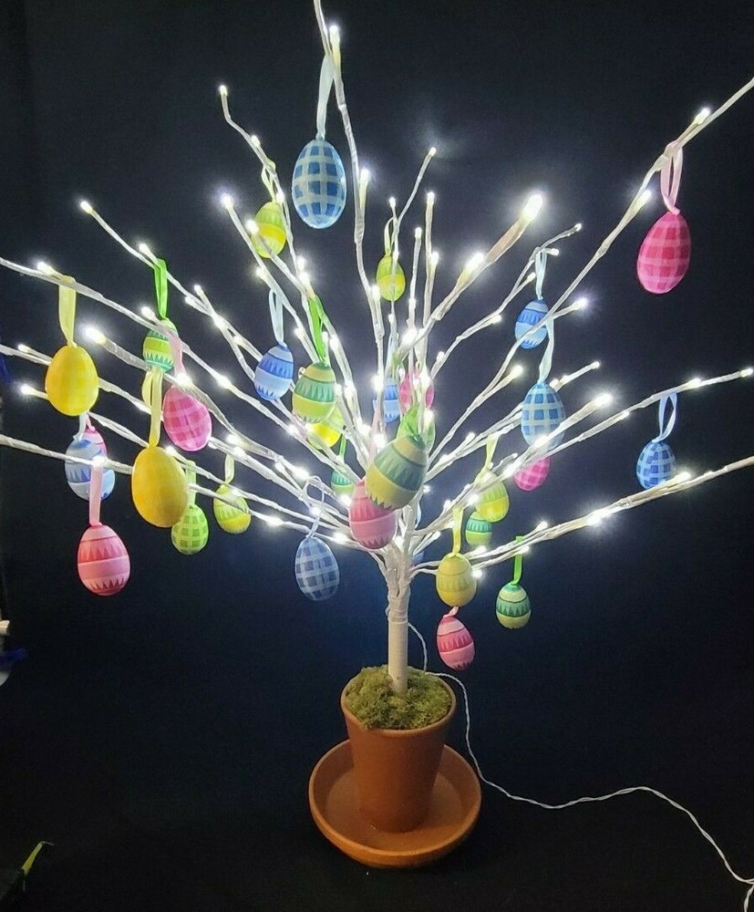 Electric Lighted 36 Inch Tall Easter Spring Tree 36 Hanging Colorful Eggs