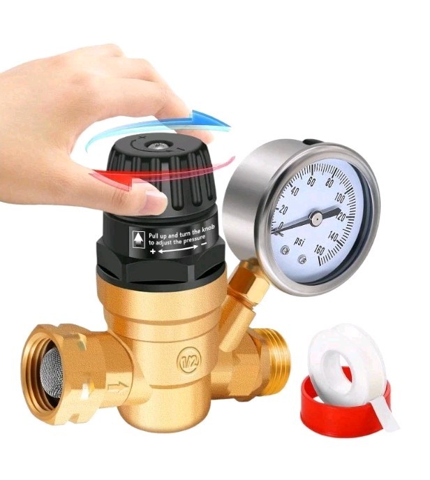 New 1 Pack 3/4" Water Pressure Regulator W/ Gauge Adjustable Handle RV Brass