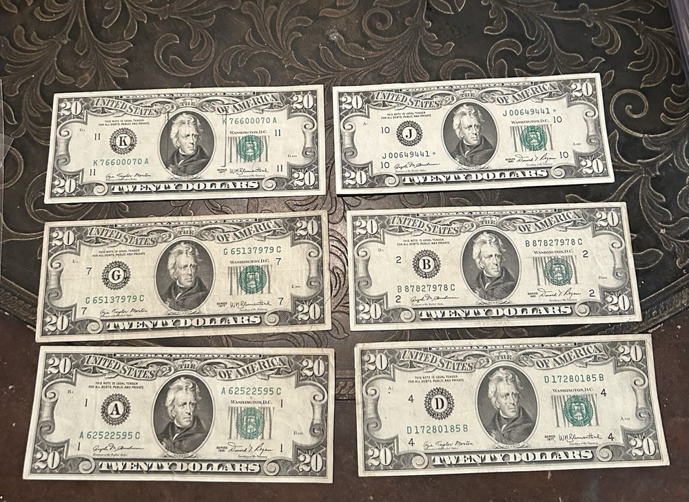 1977 -1981  $20  Dollar Bills Smeared Ink Error