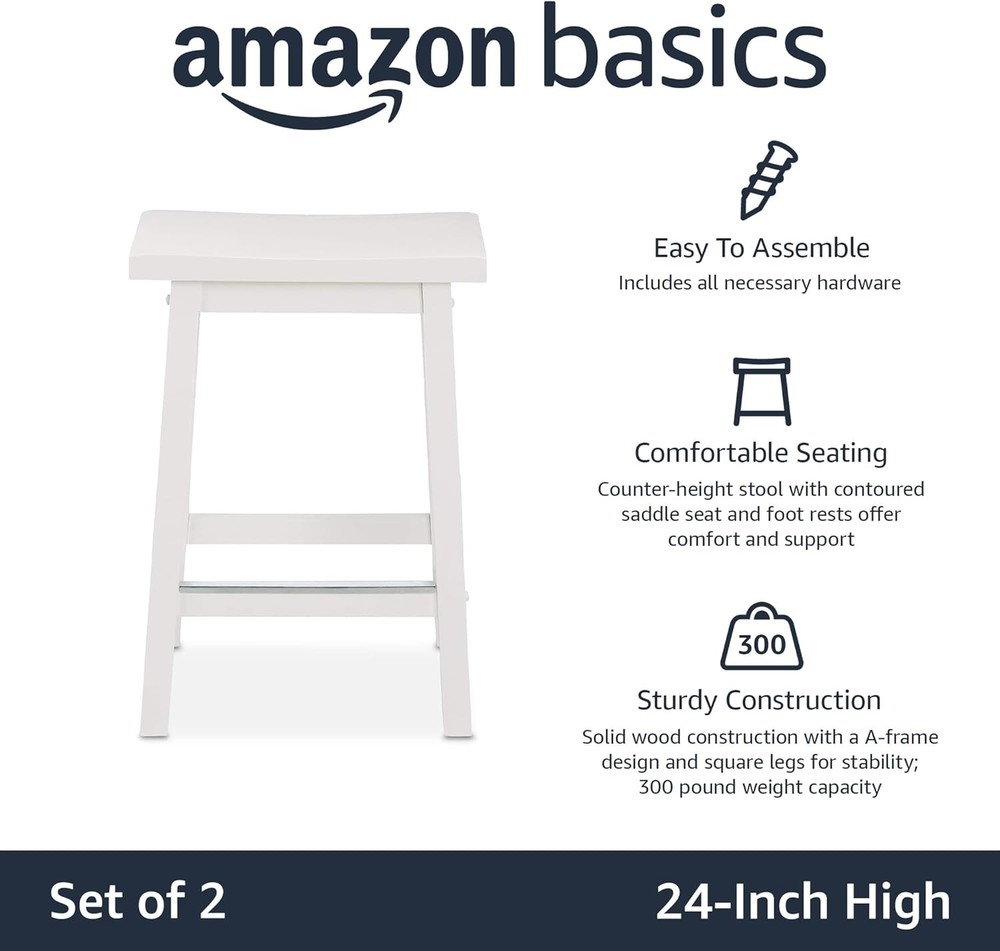 Solid Wood Saddle-Seat Kitchen Counter Barstool with Footrest, Easy Assembly