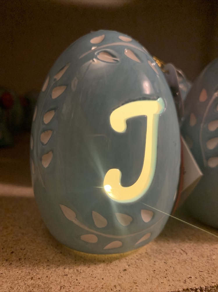 Easter Light Up Monogram Egg Letter "J” Blue Decorative Easter Egg 2.5”x3”x4”