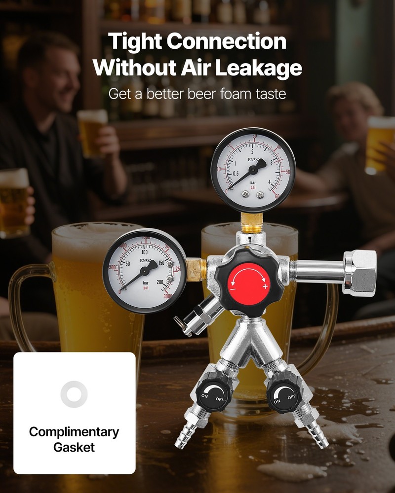 VEVOR Dual Gauge Gas Tank CO2 Regulator for Draft Beer Homebrew Kegerator CGA320