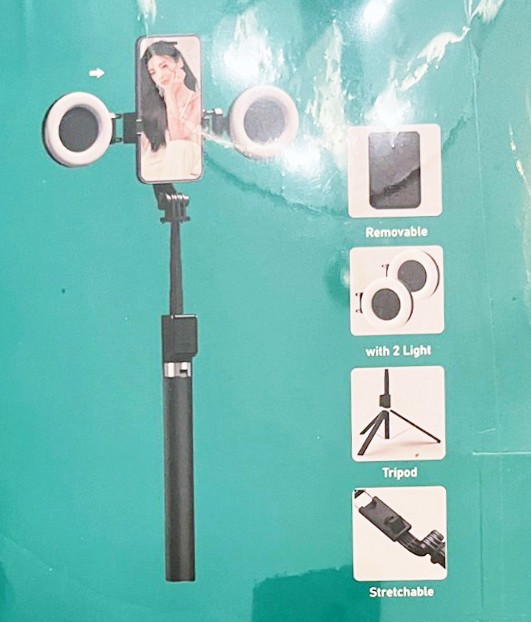 Imoli Selfie Stick Tripod With Remote Control. Bluetooth Stretchable 2 Lights