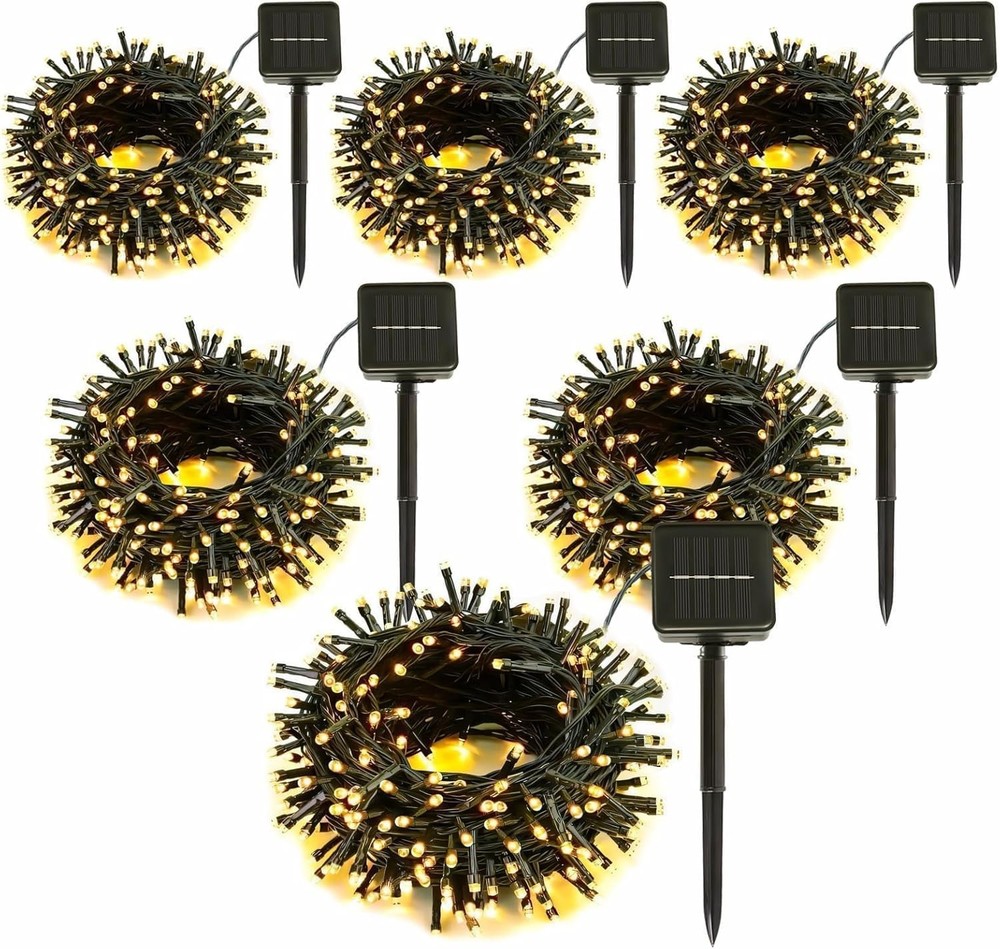 6 Pack Solar String Lights Outdoor, 600 LED Extra-Long 6 Pack, Warm White
