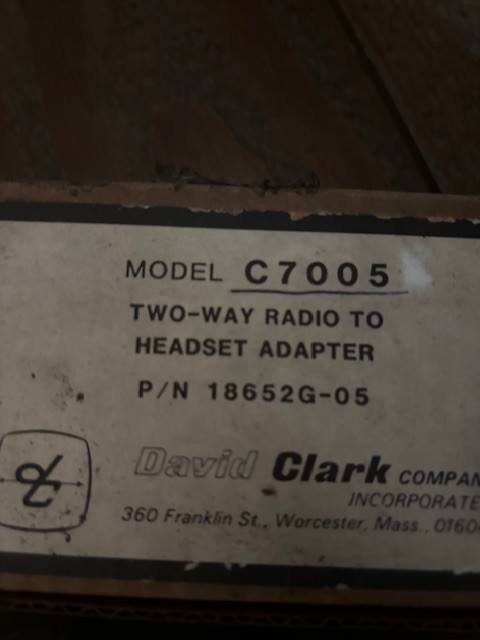 18652G-05 DAVID CLARK HEADSET ADAPTER C7005 NEW SURPLUS