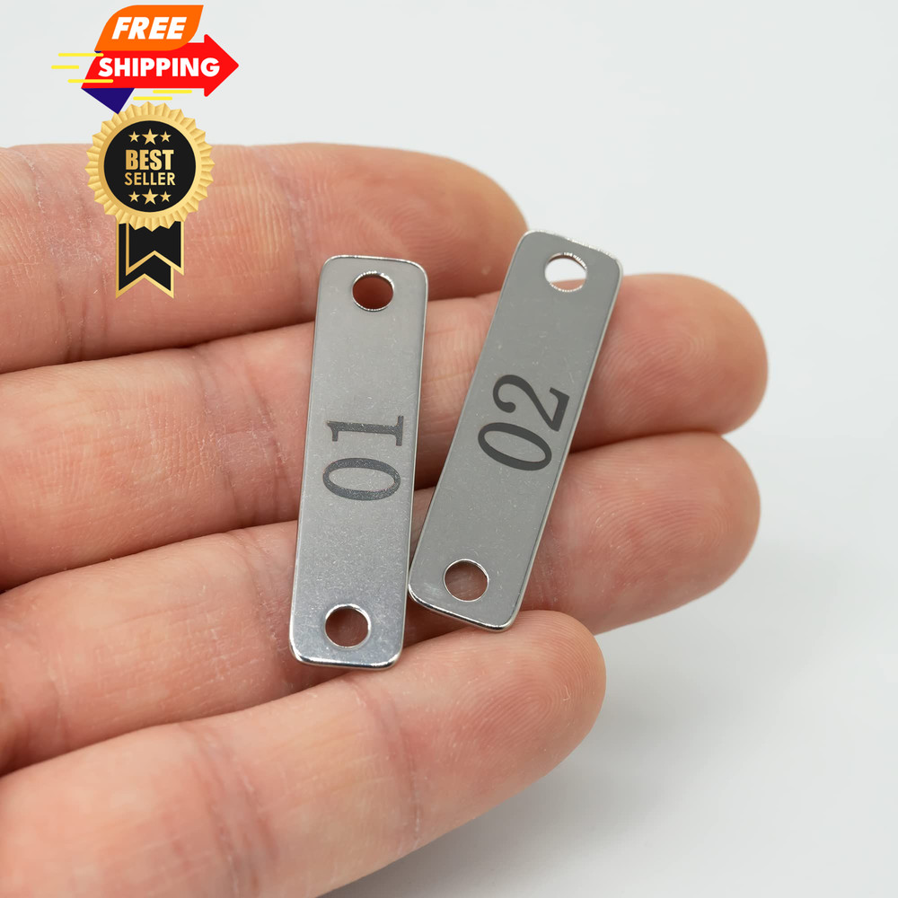 StayMax Small Stainless Steel Rectangle Numbered Tags with Two 1-20, Silver