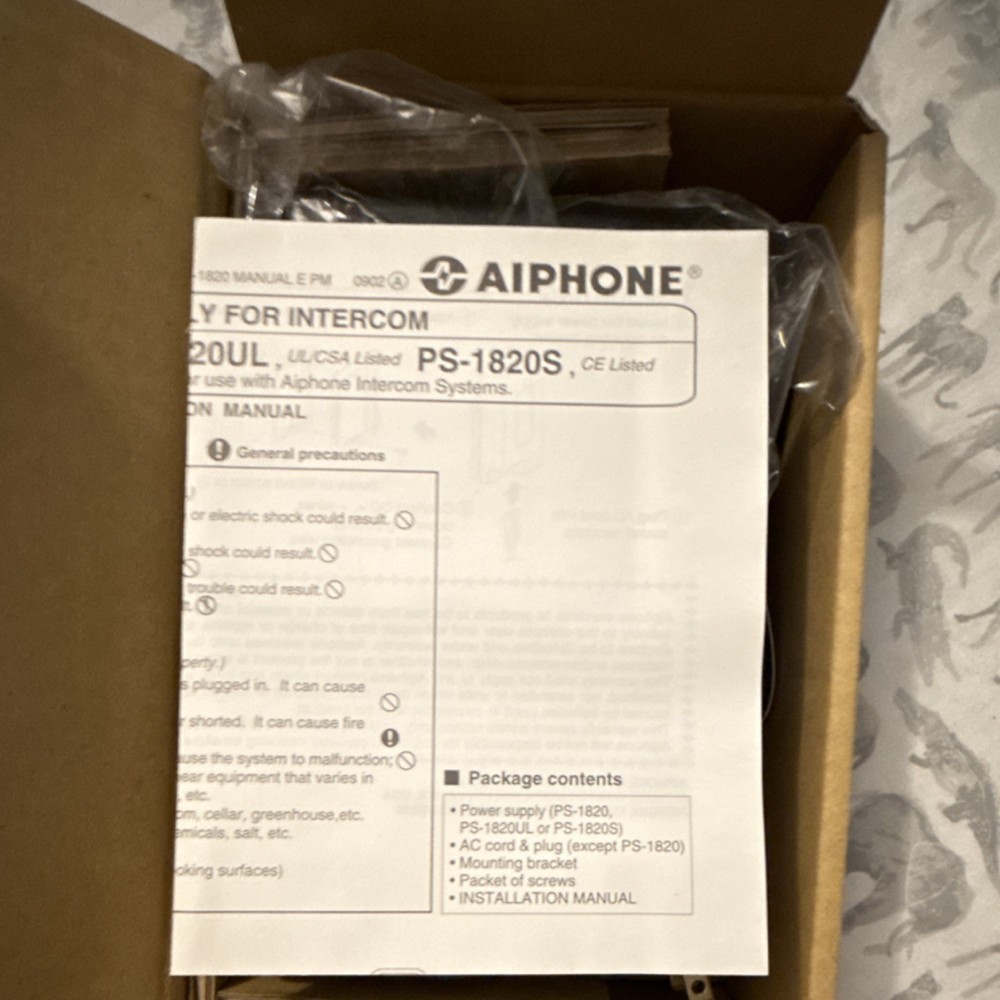 Aiphone PS-1820UL Adapter Power Supply for Intercom Systems 18V 2A