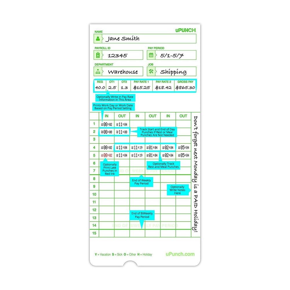 Time Cards for AutoAlign Time Clocks - 300 Pack, Compatible with HN3000