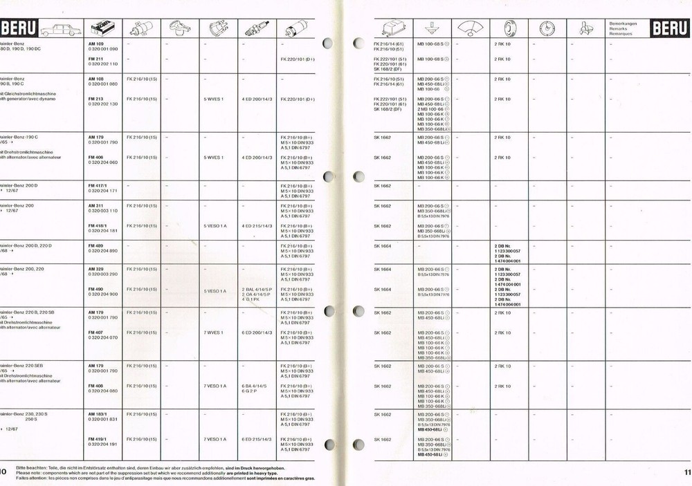 Beru radio interference suppression kits, orig. 1970s Brochure
