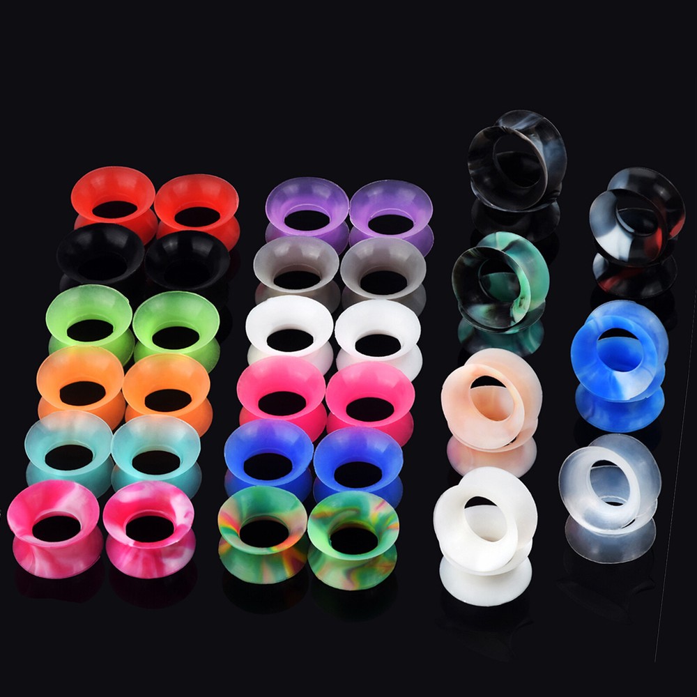 PAIR Soft Thin Silicone Double Flared Ear Tunnels Plugs Gauges Expander 2g-3/4"