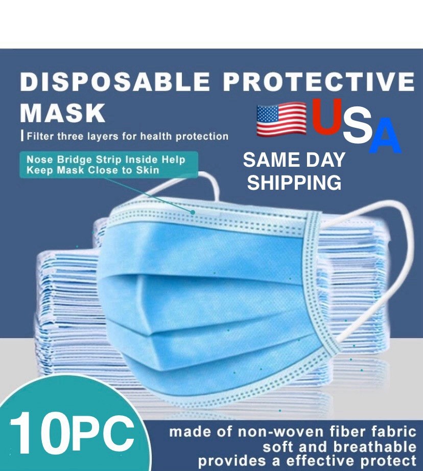 Disposable Protective 3-Layer Earloop Safety Masks 10PC USA