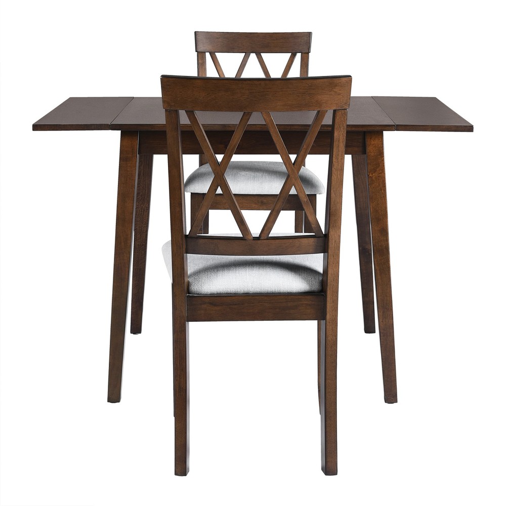 3 Piece Kitchen Dining Set with Drop Leaf Dining Table and 2 Dining Upholstere