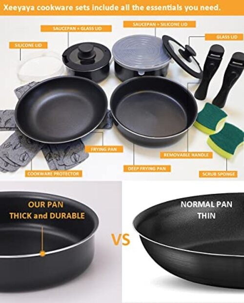 16 Pieces Kitchen Removable Handle Cookware Sets, Stackable Pots and 16 pcs