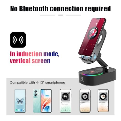 5in1 Wireless Induction Audio Bluetooth Speaker with Phone Stand,Work Time