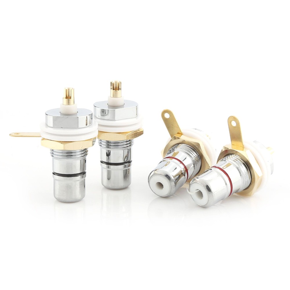4Pcs Rhodium RCA Socket Set Female Panel Mount Plug Audio DIY Terminal Chassis