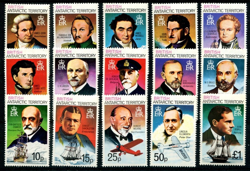 BRITISH ANTARCTIC TERRITORY 1973 EXPLORERS SG44/58 MNH