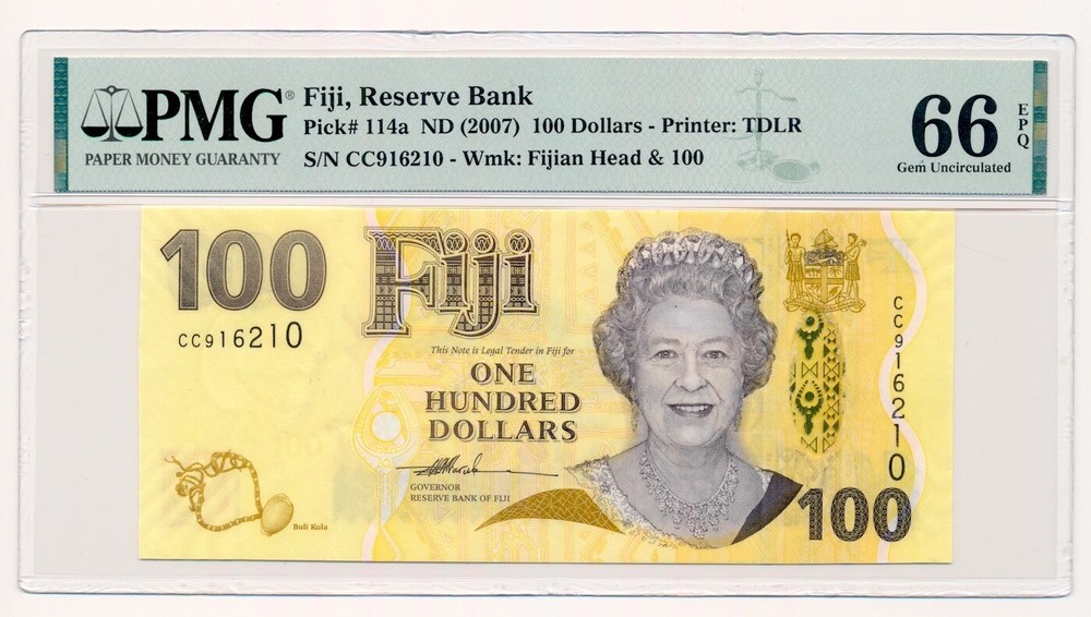 FIJI banknote 100 Dollars 2007 PMG MS 66 EPQ Gem Uncirculated