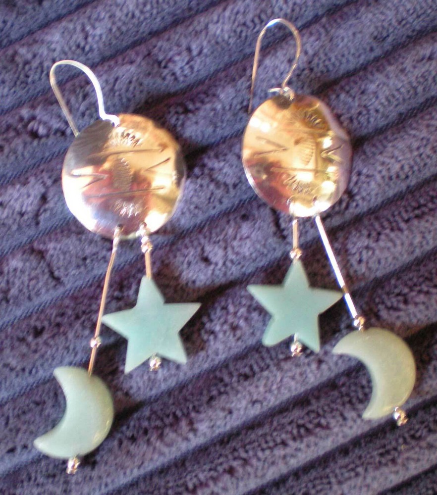 Sterling Silver with Amazonite Moon & Star Earrings e103