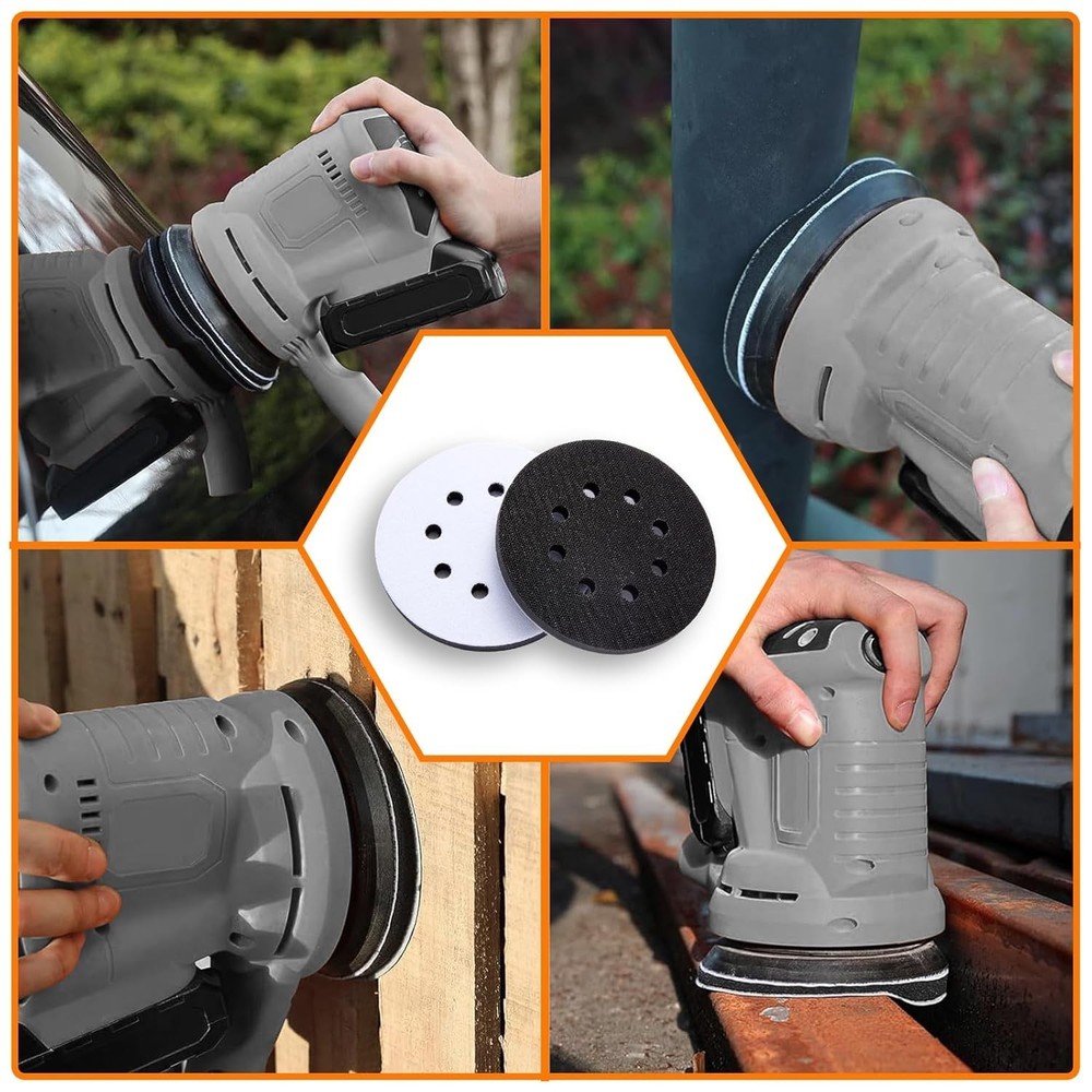 6pc 5" 8 Holes Interface Pads Orbital Sander Sanding Foam Pad Hook Loop Buffer