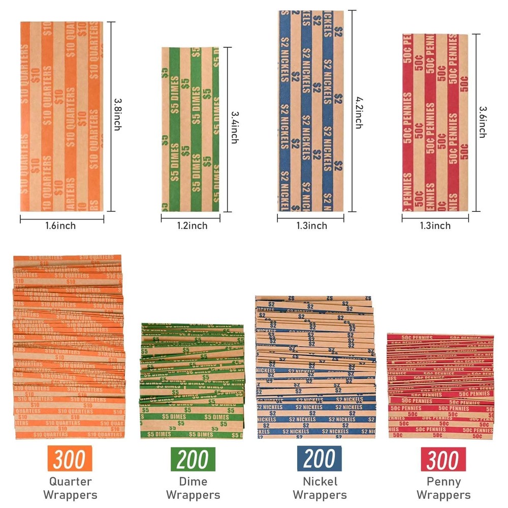 DGBDPACK 1000 Assorted Flat Coin Wrappers, 300 1000 Assorted, Color Mixing