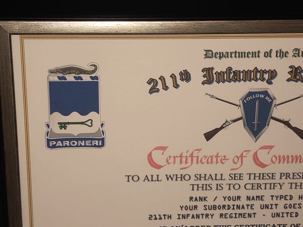 211TH INFANTRY REGIMENT / COMMEMORATIVE - CERTIFICATE OF COMMENDATION