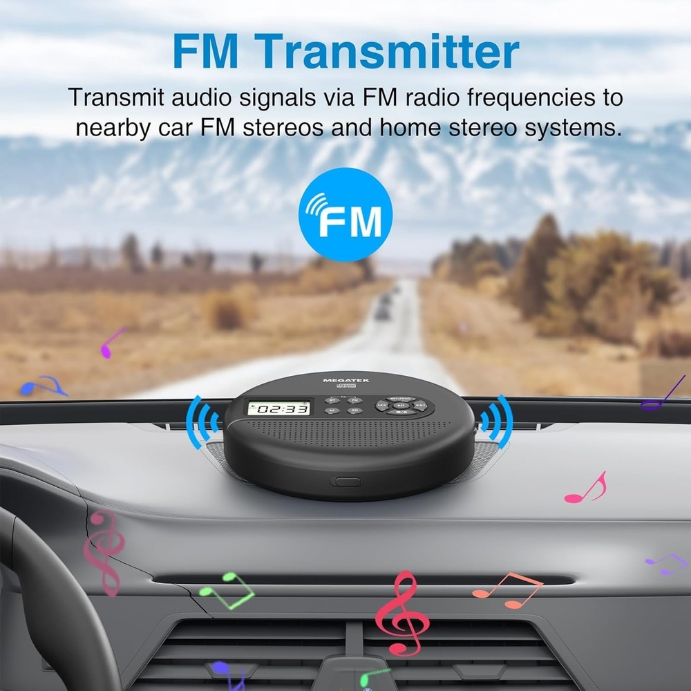 FM Transmitter CD Player with Bluetooth & Anti-Skip - Enjoy Music Anywhere