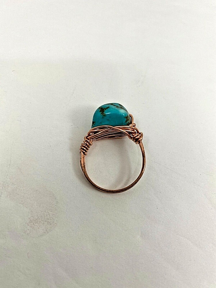 Handmade ~ Copper Wire Wrap ~ Turquoise Ring Size 9 #61