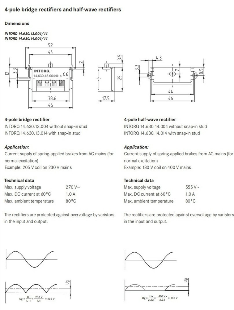 INTORQ 14.630.14.004 half wave rectifier bridge rectifier