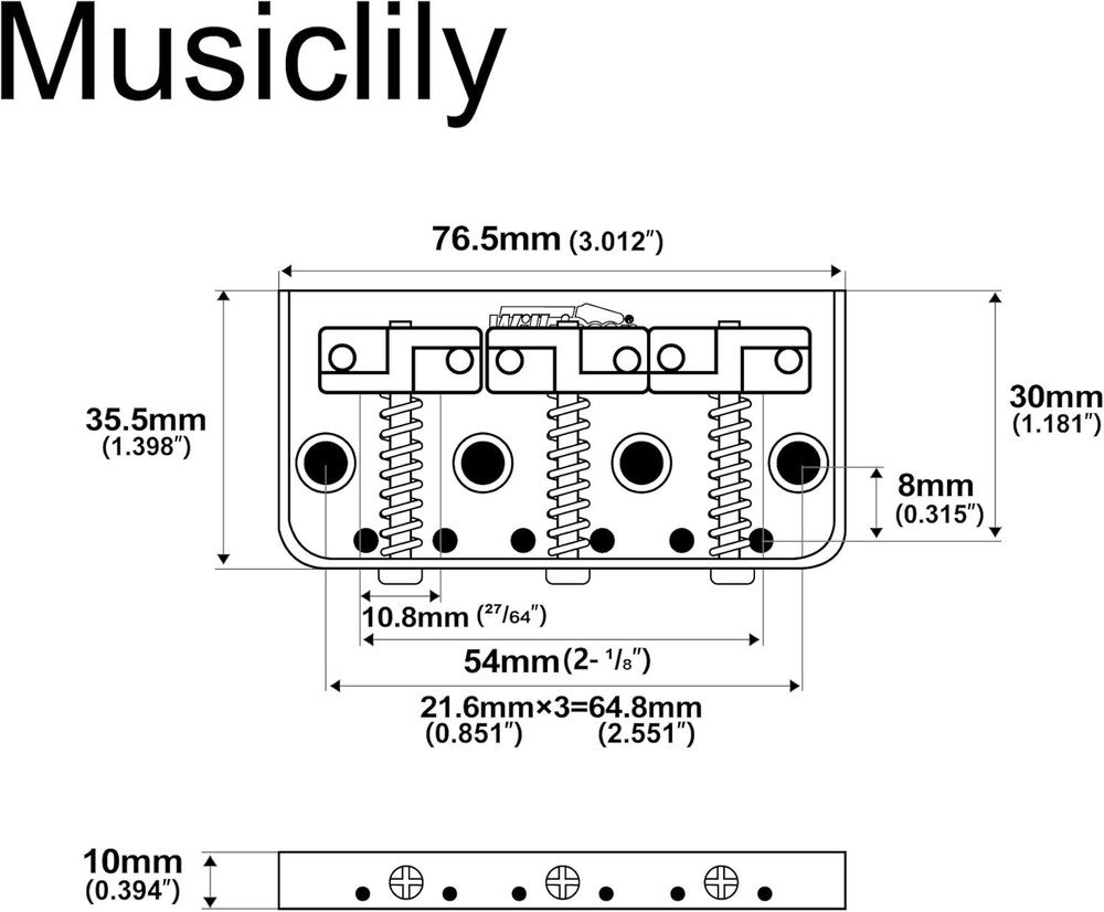 Wilkinson WTBS Short Telecaster Bridge Assembly with 3 Compensated Chrome