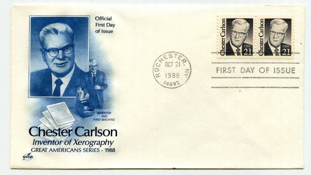 2180 21c Chester Carlson, ArtCraft, pair, FDC