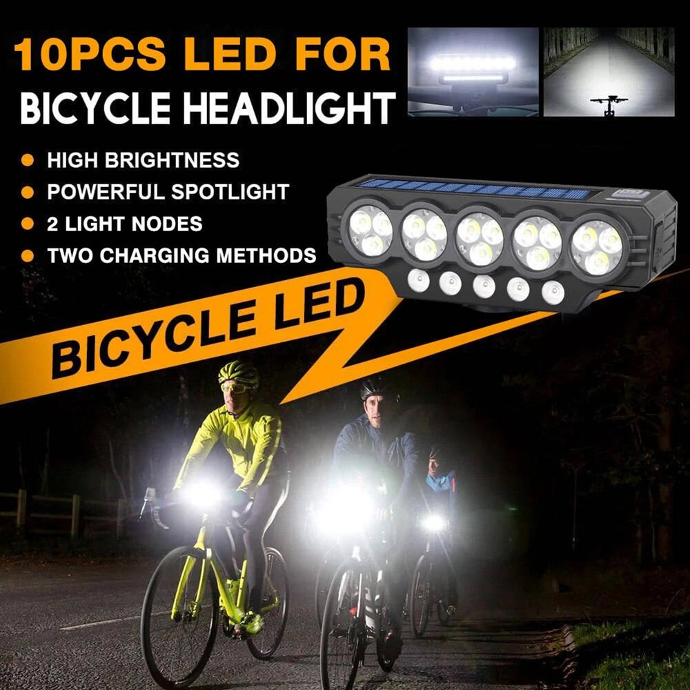 Waterproof Bike Front Headlight Solar USB Charging Bicycle Light For Adventure