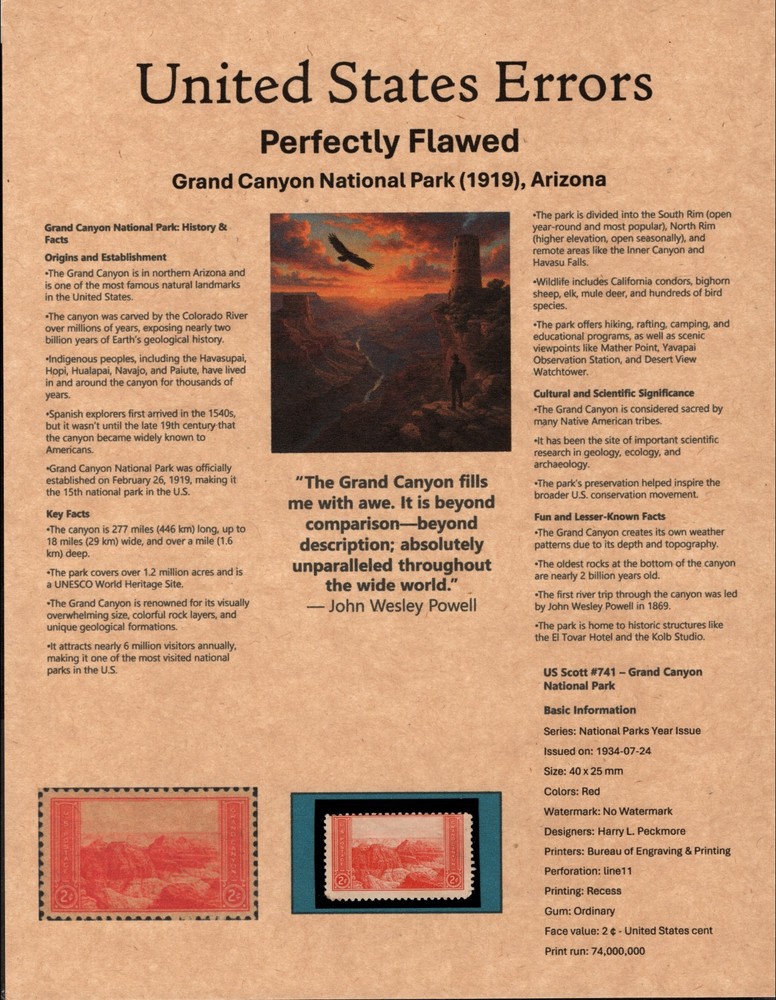 Perfectly Flawed SN 741 MDG - Misperf on Custom Presentation Panel 8.5” X 11”